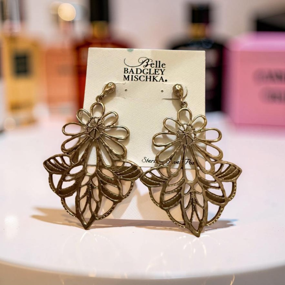 Belle Badgley Mischka Gold Flower Dangle Earrings